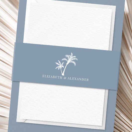 ダスティブルートロピカルパームツリービーチ結婚式 招待状ベリーバンド