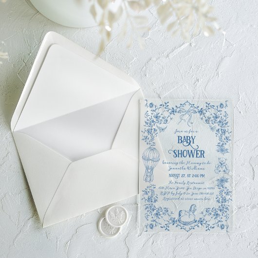 ダスティブルートワールフローラボウ男の赤ちゃんシャワー アクリル招待状