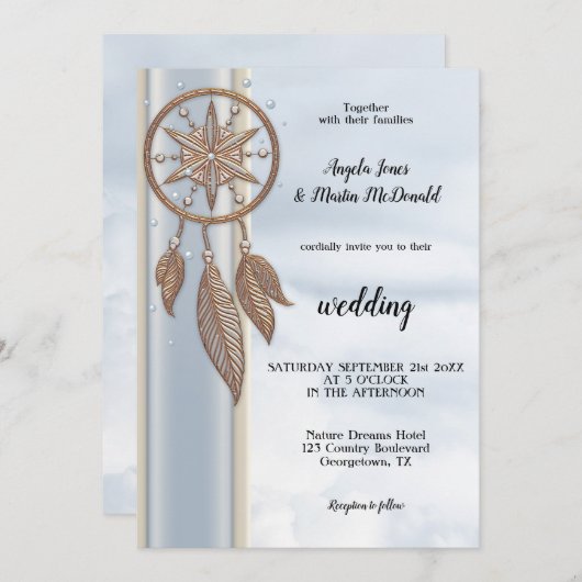 ダスティブルードリームキャッチャー結婚式招待状 招待状 (正面/裏面)