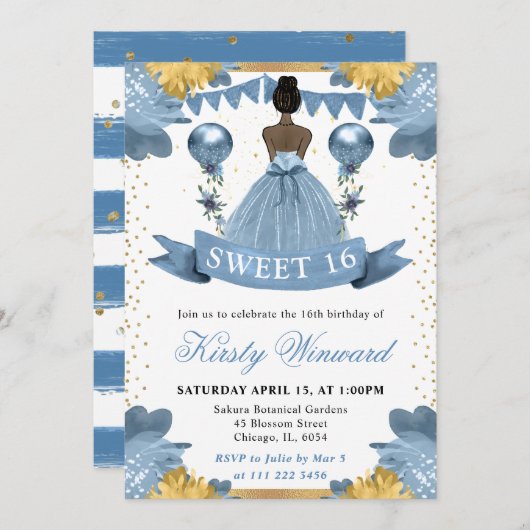 ダスティブルードレスダークスキンプリンセススウィート16 招待状 (正面/裏面)