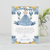 ダスティブルードレスブロンドヘアプリンセス誕生日 サンキューカード (スタンド正面)