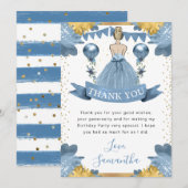 ダスティブルードレスブロンドヘアプリンセス誕生日 サンキューカード (正面/裏面)