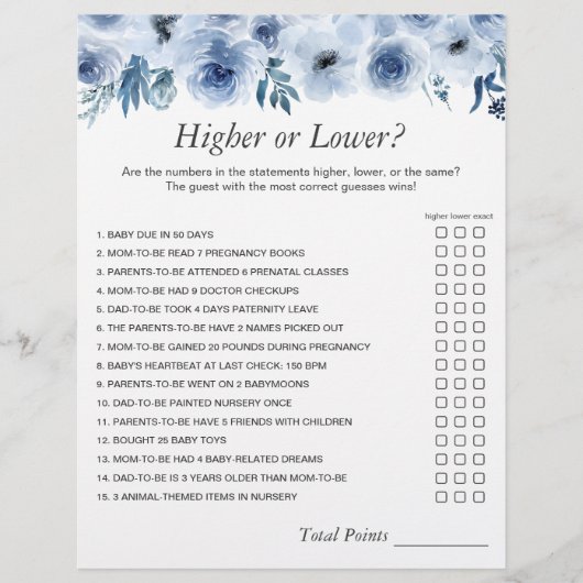 ダスティブルーナンバーチャレンジベビーシャワーゲーム チラシ (正面)