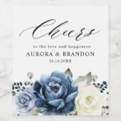 ダスティブルーネイビーきらめくワインアイボリーフローラウェディン ワインラベル (シングルラベル)