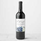 ダスティブルーネイビーきらめくワインアイボリーフローラウェディン ワインラベル (正面)