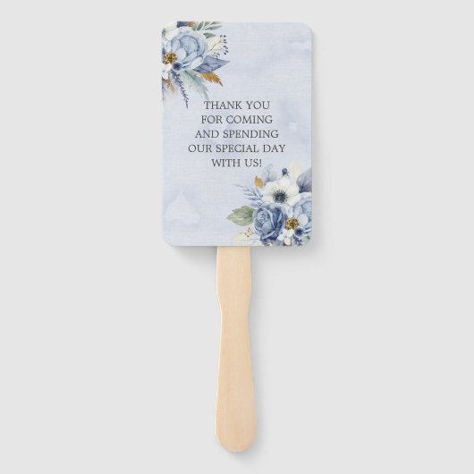 ダスティブルーネイビーウォーターカラーシック結婚牡丹の手 ハンドファン (裏面)