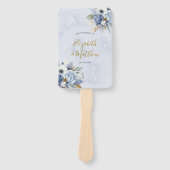 ダスティブルーネイビーウォーターカラーシック結婚牡丹の手 ハンドファン (正面)