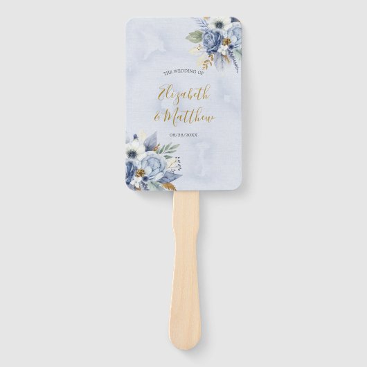 ダスティブルーネイビーウォーターカラーシック結婚牡丹の手 ハンドファン (正面)