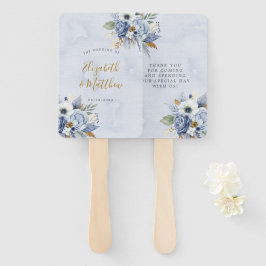 ダスティブルーネイビーウォーターカラーシック結婚牡丹の手 ハンドファン