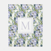 ダスティブルーネイビーウォーターカラーフローラモノグラム フリースブランケット (正面)