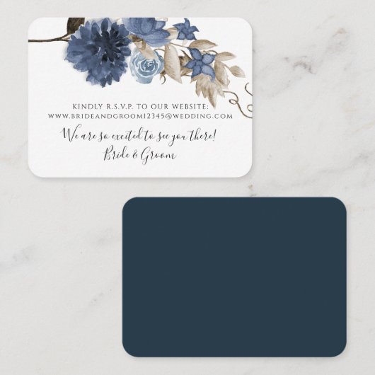 ダスティブルーネイビーエレガントフローラ結婚グリーン 名刺 (正面/裏面)