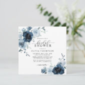 ダスティブルーネイビーエレガントボタニカルブライダルシャワー 招待状 (スタンド正面)
