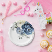 ダスティブルーネイビーシャンパンアイボリーフローラズ結婚パップ ペーパープレート (パーティー)