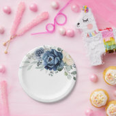 ダスティブルーネイビーシャンパンアイボリーフローラズ ペーパープレート (パーティー)