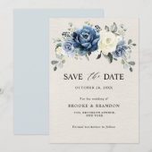 ダスティブルーネイビーシャンパンアイボリー結婚フローラのSav セーブザデート (正面/裏面)