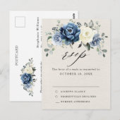 ダスティブルーネイビーシャンパーニュアイボリーウェディングRSVPポスト ポストカード (正面/裏面)