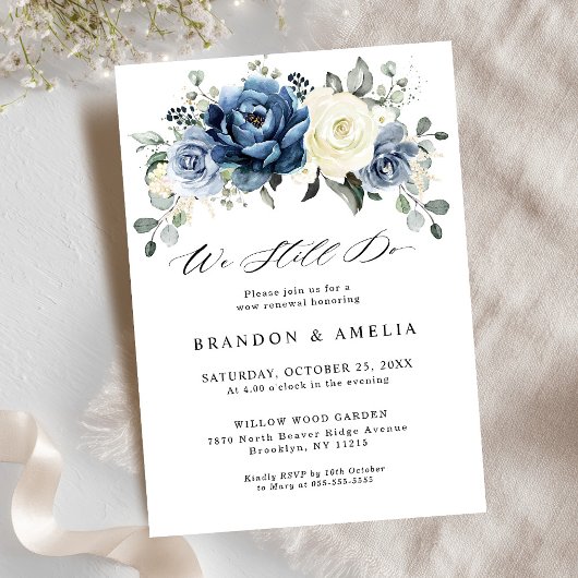 ダスティブルーネイビーシャンパーニュアイボリーフローラまだ行う 招待状