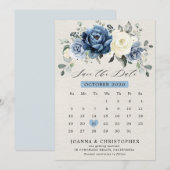 ダスティブルーネイビーシャンパーニュアイボリーフローラカレンダーSa セーブザデート (正面/裏面)
