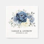 ダスティブルーネイビーシャンパーニュアイボリーフローラ結婚ズ スタンダードカクテルナプキン (正面)