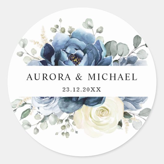 ダスティブルーネイビーシャンパーニュアイボリーフローラ結婚ズ ラウンドシール (正面)