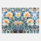 ダスティブルーネイビーシャンパーニュアイボリーフローラ結婚ズ ラッピングペーパーシート (正面3)