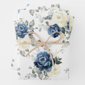 ダスティブルーネイビーシャンパーニュアイボリーフローラ結婚ズ ラッピングペーパーシート (インサイチュ)