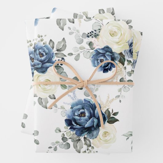 ダスティブルーネイビーシャンパーニュアイボリーフローラ結婚ズ ラッピングペーパーシート (インサイチュ)