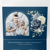 ダスティブルーネイビーシャンパーニュアイボリーフローラ結婚ズ 三つ折り案内状 (内部最初)