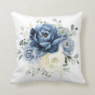 ダスティブルーネイビーシャンパーニュアイボリーフローラ クッション