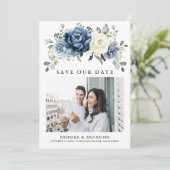 ダスティブルーネイビーシャンパーニュアイボリーフローラQRコード セーブザデート (スタンド正面)