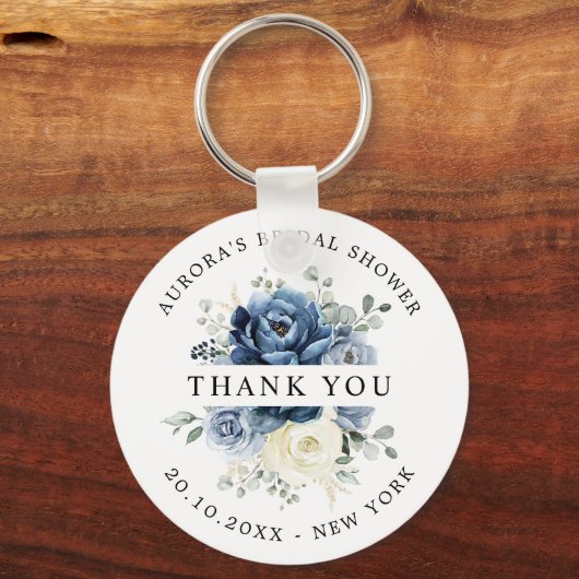 ダスティブルーネイビーシャンパーニュアイボリーブライダルシャワーギフト キーホルダー (正面)