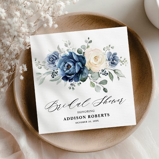 ダスティブルーネイビーシャンパーニュアイボリーブライダルシャワー スタンダードカクテルナプキン