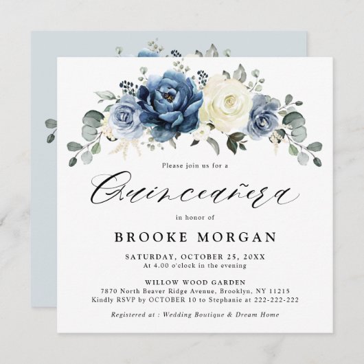 ダスティブルーネイビーシャンパーニュアイボリーボホキンセアニラ 招待状 (正面/裏面)