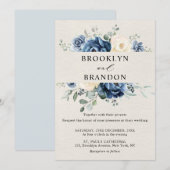 ダスティブルーネイビーシャンパーニュアイボリー結婚フローラのInv 招待状 (正面/裏面)