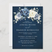 ダスティブルーネイビーシャンパーニュアイボリー結婚フローラのInv 招待状 (正面)