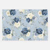 ダスティブルーネイビーシャンパーニュアイボリー結婚フローラズラ ラッピングペーパーシート (正面3)