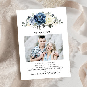 ダスティブルーネイビーシャンパーニュアイボリー結婚写真 サンキューカード