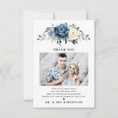 ダスティブルーネイビーシャンパーニュアイボリー結婚写真 サンキューカード (正面)