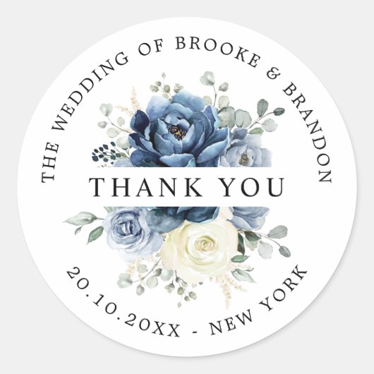 ダスティブルーネイビーシャンパーニュ結婚アイボリーサンキュー ラウンドシール (正面)