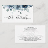 ダスティブルーネイビーパステルフラワーズ結婚詳細 エンクロージャーカード (正面/裏面)