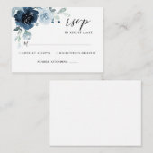 ダスティブルーネイビーパステルボホフローラウェディングRSVP エンクロージャーカード (正面/裏面)