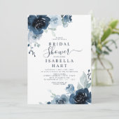 ダスティブルーネイビーパステル石板フローラブライダルシャワー 招待状 (スタンド正面)