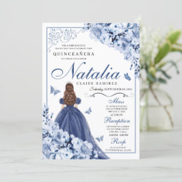 ダスティブルーネイビーフラワーズティアラキンセアニラ 招待状