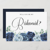 ダスティブルーネイビーフローラは私の花嫁になる 招待状 (正面/裏面)