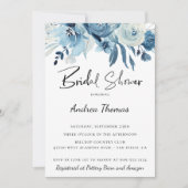 ダスティブルーネイビーフローラブライダルシャワー 招待状 (正面)