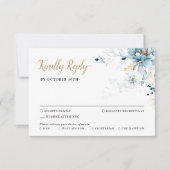 ダスティブルーネイビーホワイトアイボリー金ゴールド結婚フローラのRS 出欠カード (正面)