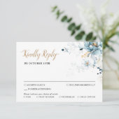 ダスティブルーネイビーホワイトアイボリー金ゴールド結婚フローラのRS 出欠カード (スタンド正面)