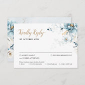 ダスティブルーネイビーホワイトアイボリー金ゴールド結婚フローラのRS 出欠カード (正面/裏面)