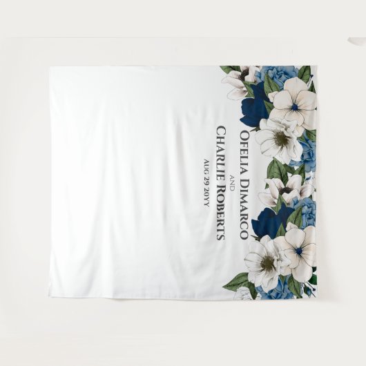 ダスティブルーネイビーホワイトウォーターの色の壁の背景 タペストリー (正面(横))