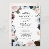 ダスティブルーネイビーメイブと赤面ピンク結婚ズ 招待状 (正面/裏面)